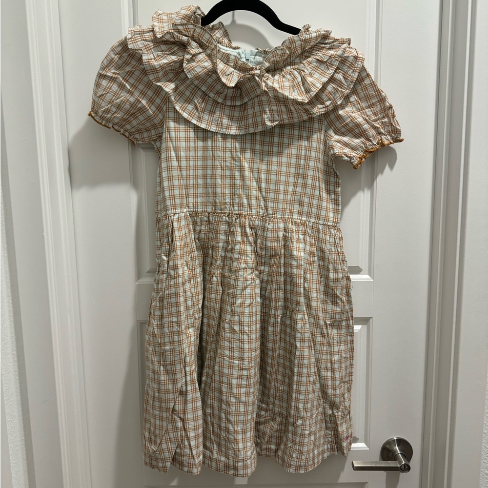 Pink Chicken Plaid Ruffle Dress Brown Size 14 - Picture 1 of 4